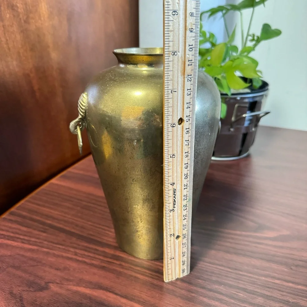 Vintage RIH Solid Brass, 8” Ring Handles Flower Vase, Flared Lip, Made In India